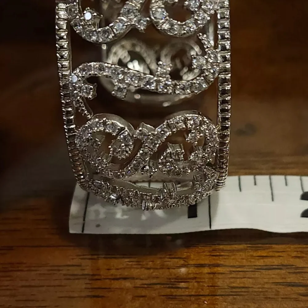 REPOSTED ESPO 925 Sterling Silver Cubic Zirconia Swirl Pattern Cuff Bracelet - Picture 4 of 11